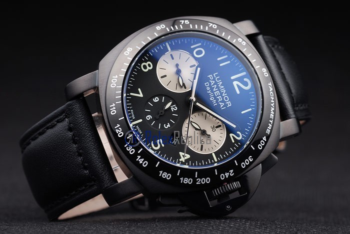Panerai replica luminor daylight chrono pro-hunter pvd strip leather imitazione copia - immagine 4