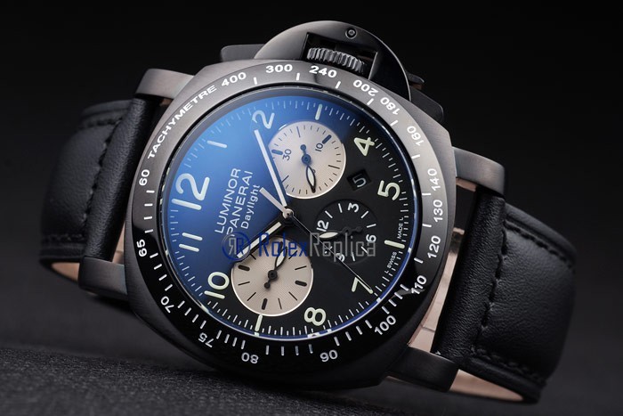 Panerai replica luminor daylight chrono pro-hunter pvd strip leather imitazione copia - immagine 5
