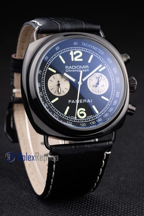 Panerai replica radiomir chronograph dial panda pro-hunter pvd strip leather imitazione copia - immagine 2
