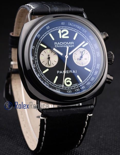 Panerai replica radiomir chronograph dial panda pro-hunter pvd strip leather imitazione copia