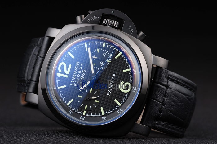 Panerai replica luminor flyback 1950 pro-hunter strip leather imitazione copia - immagine 5