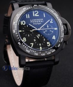 Alternative view of Panerai replica luminor daylight black dial chrono pro-hunter pvd strip leather imitazione copia