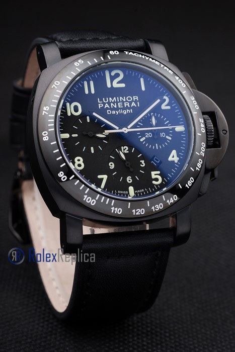 Panerai replica luminor daylight black dial chrono pro-hunter pvd strip leather imitazione copia - immagine 2