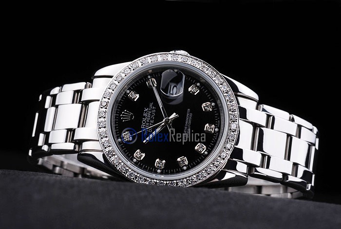 rolex replica datejust black full brillantini orologio imitazione - immagine 6