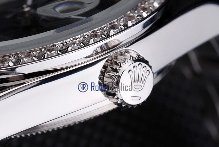 rolex replica datejust black full brillantini orologio imitazione - immagine 7