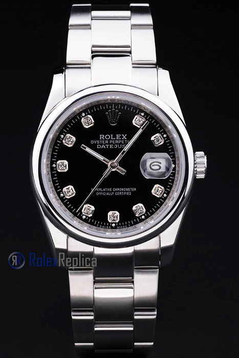 rolex replica datejust black brillantini ghiera liscia orologio imitazione - immagine 2
