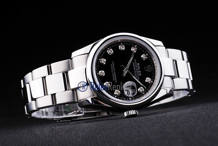rolex replica datejust black brillantini ghiera liscia orologio imitazione - immagine 5