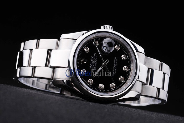 rolex replica datejust black brillantini ghiera liscia orologio imitazione - immagine 6