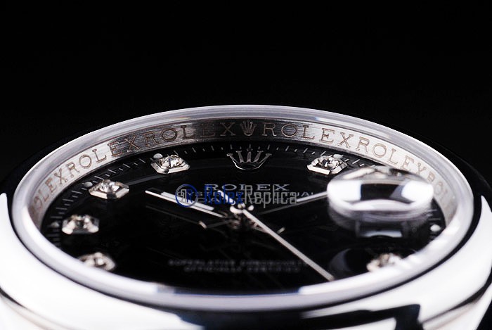 rolex replica datejust black brillantini ghiera liscia orologio imitazione - immagine 11
