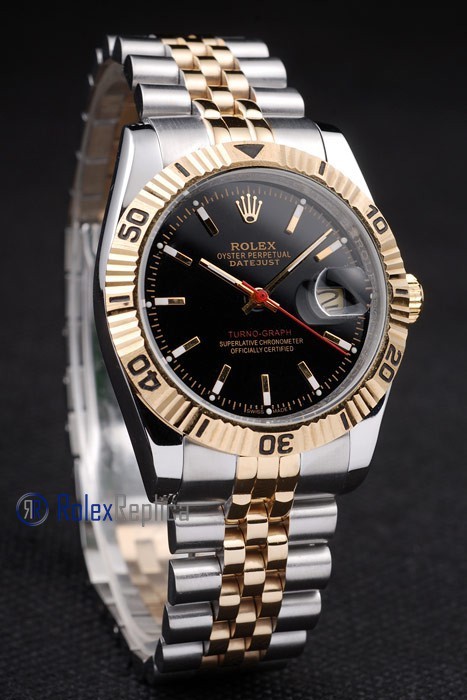 rolex replica turn-o-graph acciaio oro black imitazione orologio - immagine 2