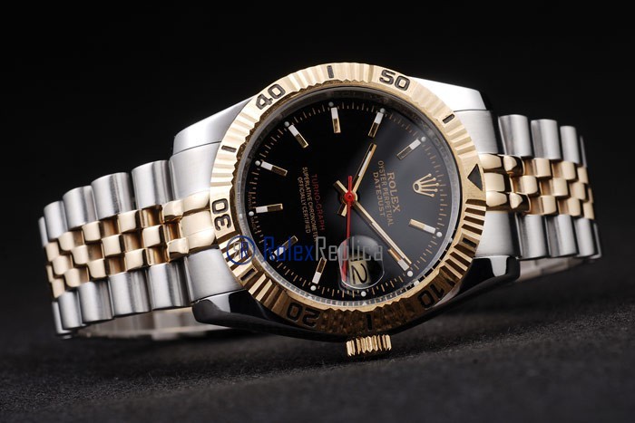 rolex replica turn-o-graph acciaio oro black imitazione orologio - immagine 4