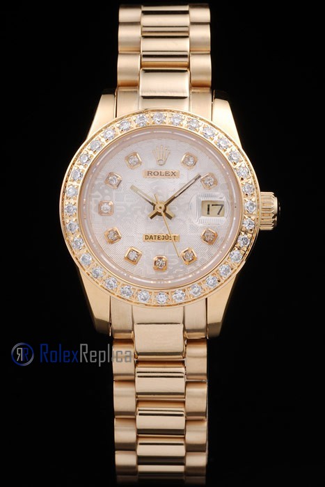 rolex replica datejust lady oro full brillantini centenario orologio imitazione - immagine 2