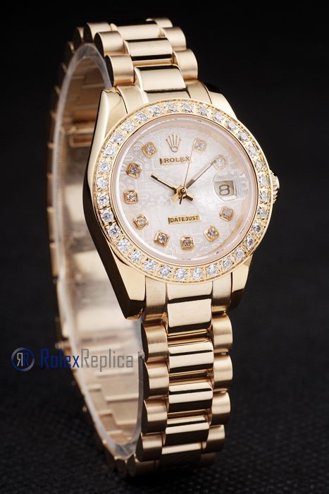 rolex replica datejust lady oro full brillantini centenario orologio imitazione - immagine 4