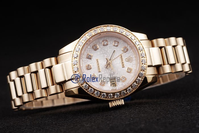 rolex replica datejust lady oro full brillantini centenario orologio imitazione - immagine 5