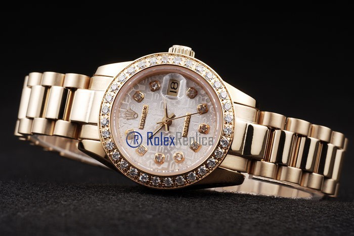rolex replica datejust lady oro full brillantini centenario orologio imitazione - immagine 6