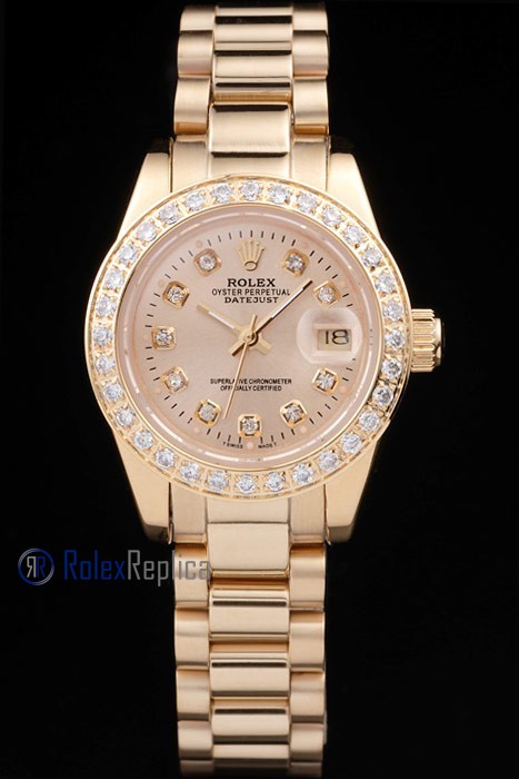 rolex replica datejust lady oro full brillantini orologio imitazione - immagine 2