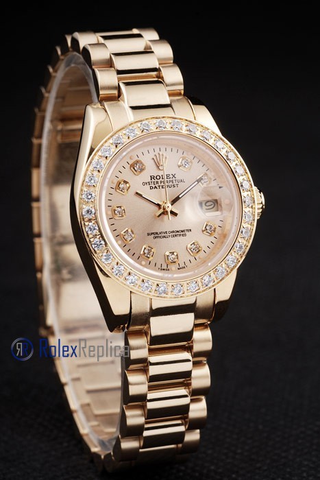 rolex replica datejust lady oro full brillantini orologio imitazione - immagine 4