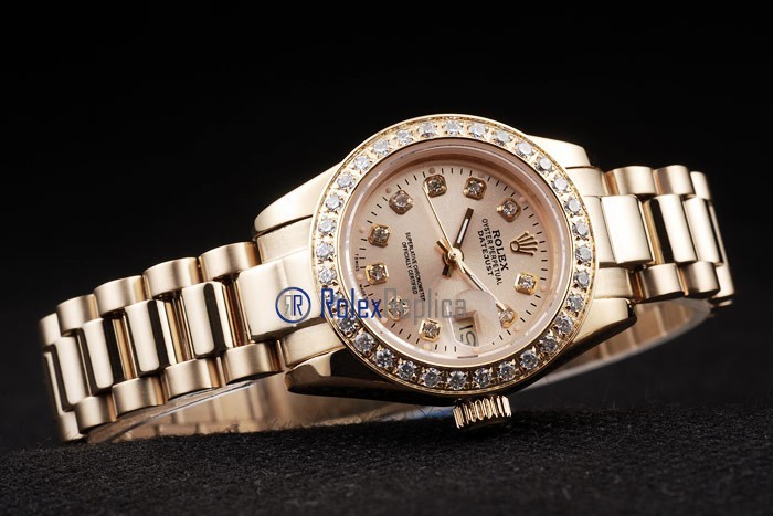rolex replica datejust lady oro full brillantini orologio imitazione - immagine 5