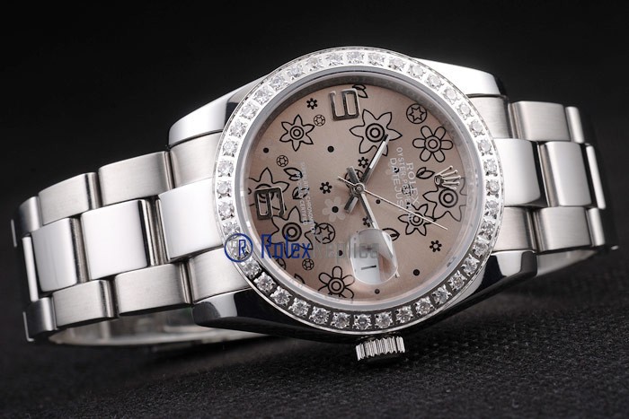 rolex replica datejust acciaio flower brown orologio imitazione - immagine 4