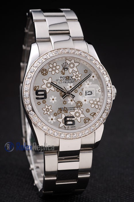 rolex replica datejust acciaio flower argentèè orologio imitazione - immagine 2