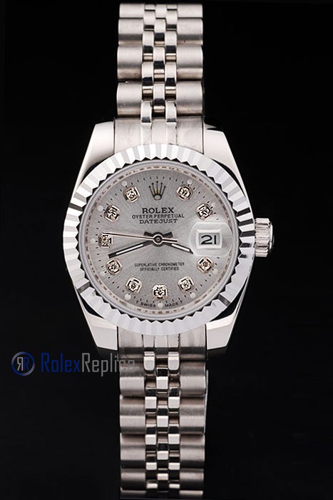 rolex replica datejust lady acciaio argentèè brillantini orologio imitazione - immagine 2