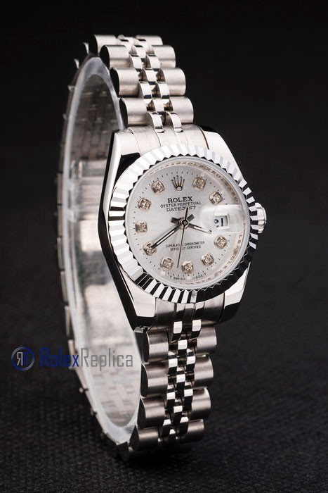rolex replica datejust lady acciaio argentèè brillantini orologio imitazione - immagine 4