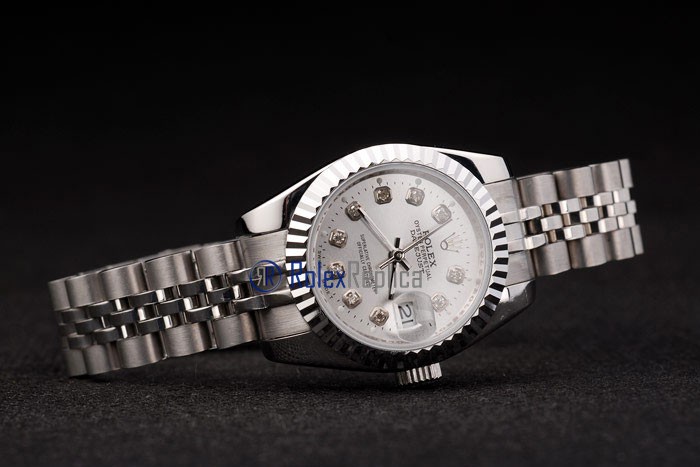rolex replica datejust lady acciaio argentèè brillantini orologio imitazione - immagine 5