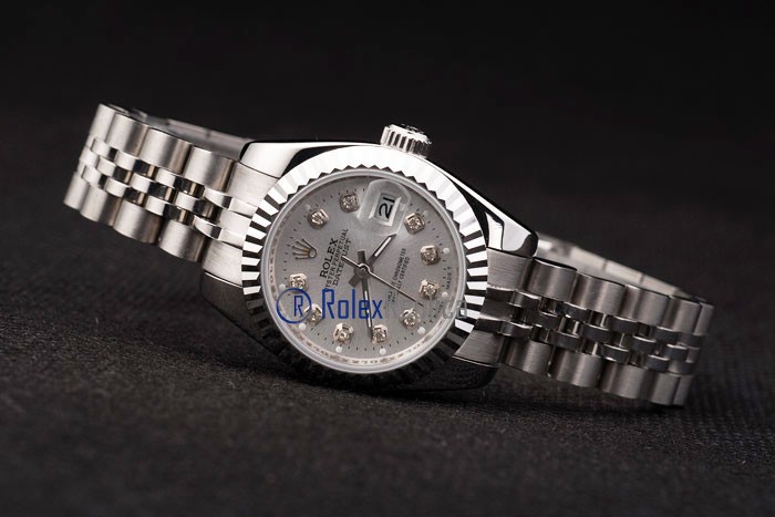 rolex replica datejust lady acciaio argentèè brillantini orologio imitazione - immagine 6