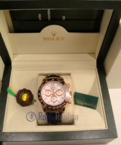 Alternative view of rolex replica daytona chocolate rose gold white dial pelle orologio replica copia imitazione