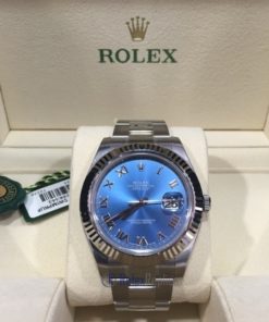 rolex replica datejust acciaio 41mm blu dial roman oyster orologio imitazione