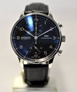iwc replica portoghese chrono black dial strip leather orologio imitazione
