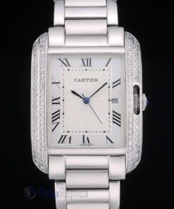 Cartier replica tank americaine acciaio brillantini bezel orologio imitazione perfetta