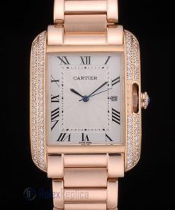 Cartier replica tank americaine rose gold white dial brillantini bezel orologio imitazione perfetta