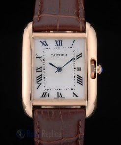 Cartier replica tank americaine rose gold strip leather brown orologio imitazione perfetta