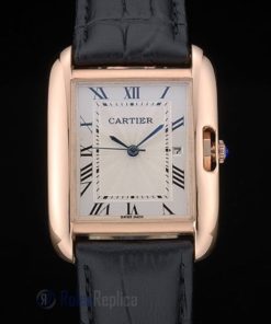 Cartier replica tank americaine rose gold strip leather black orologio imitazione perfetta