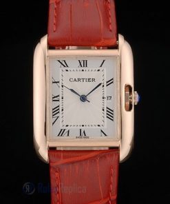 Cartier replica tank americaine rose gold strip leather red orologio imitazione perfetta