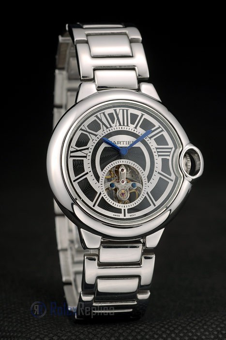 Cartier replica ballon bleu acciaio tourbillon black dial orologio imitazione perfetta - immagine 4