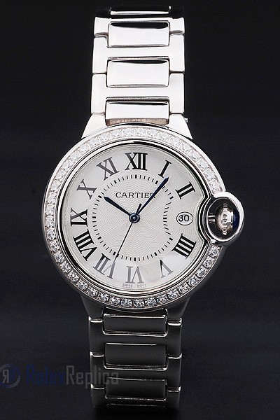 Cartier replica ballon bleu acciaio brillantini bezel white dial orologio imitazione perfetta - immagine 2