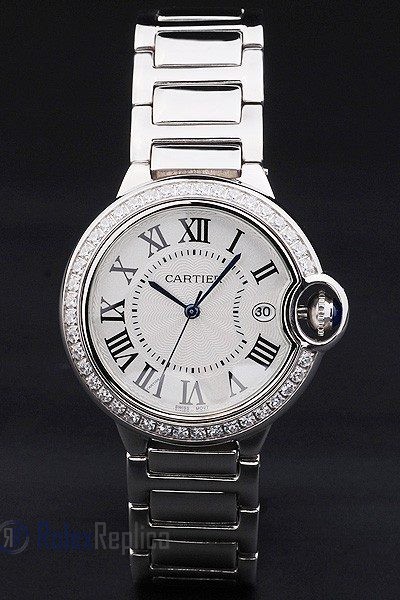 Cartier replica ballon bleu acciaio brillantini bezel white dial orologio imitazione perfetta