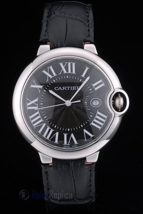 Cartier replica ballon bleu acciaio black strip leather orologio imitazione perfetta - immagine 2