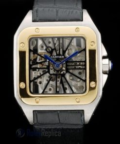 Cartier replica santos skeletron acciaio oro strip leather orologio imitazione perfetta