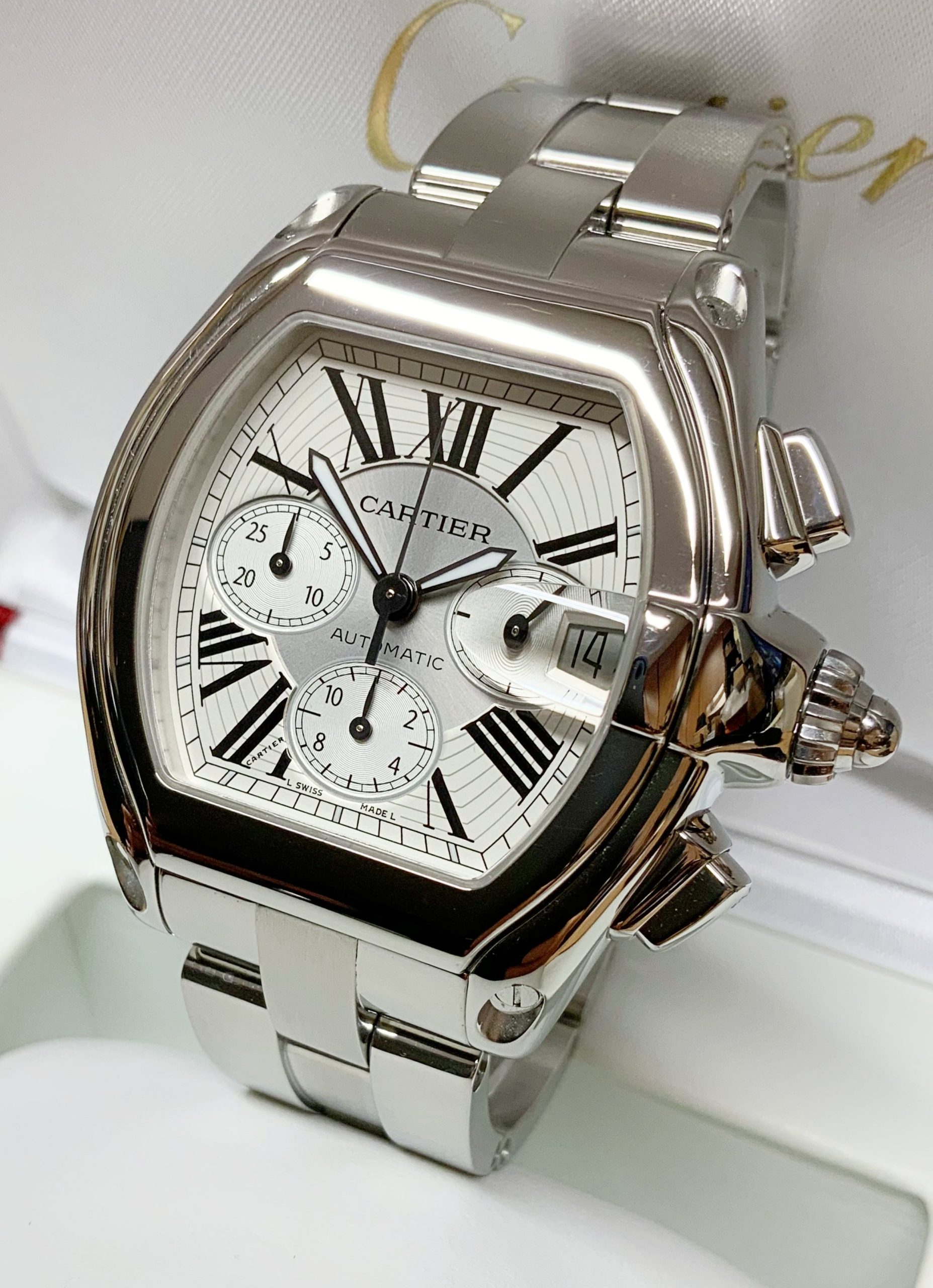 Cartier replica roadster white dial acciaio orologio imitazione perfetta - immagine 3