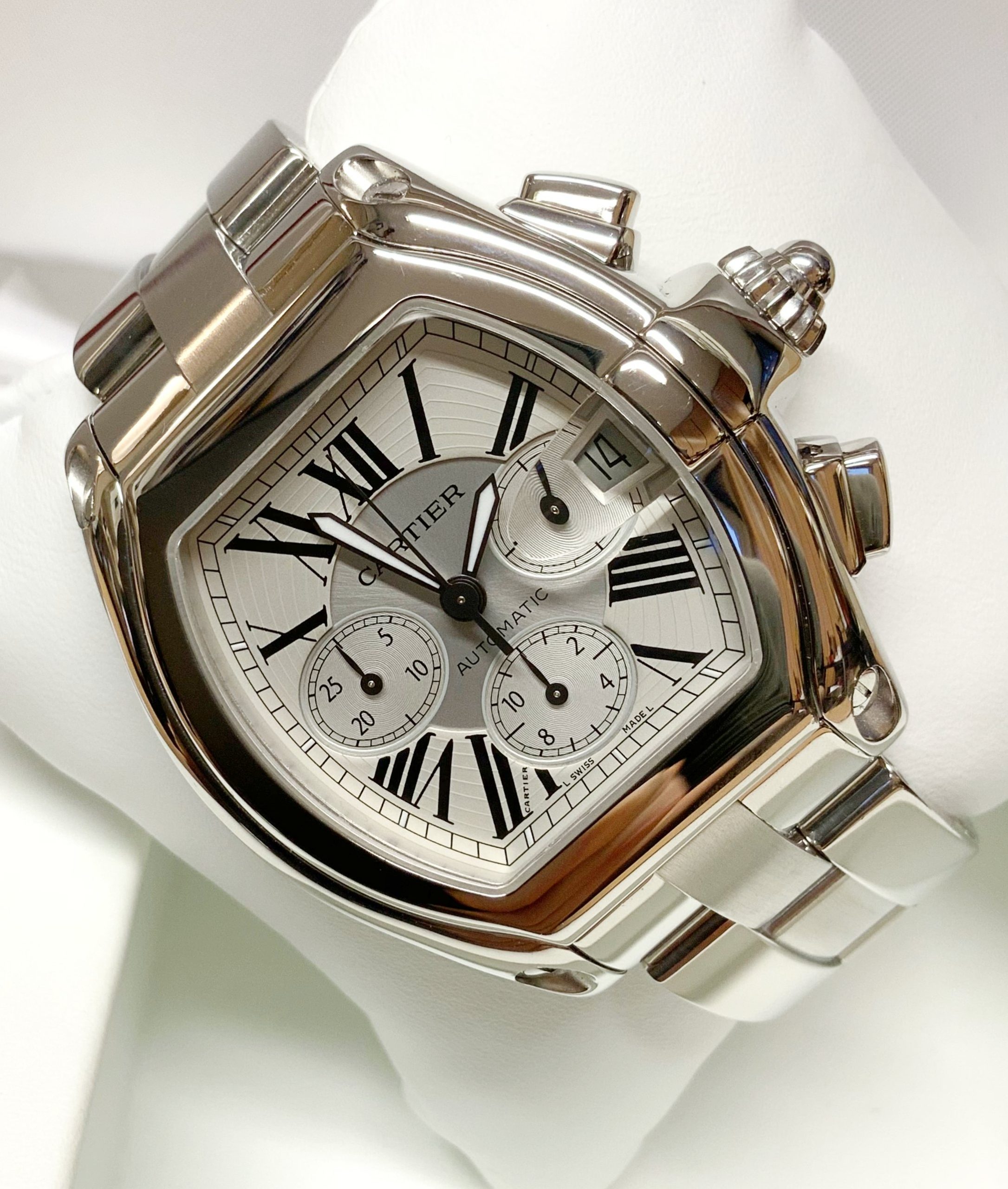 Cartier replica roadster white dial acciaio orologio imitazione perfetta - immagine 6