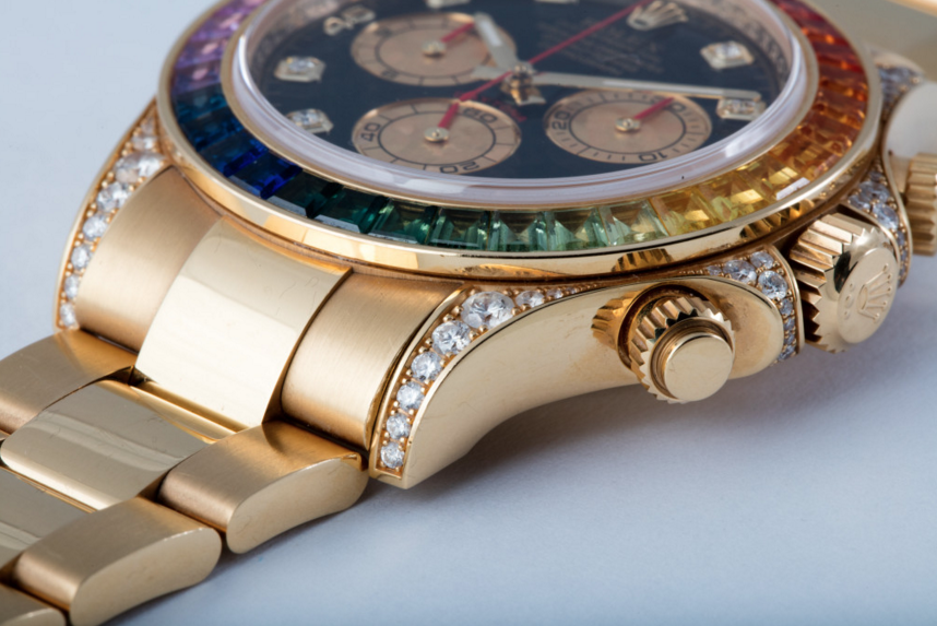 rolex replica daytona rainbow full diamonds oro giallo orologio replica - immagine 5