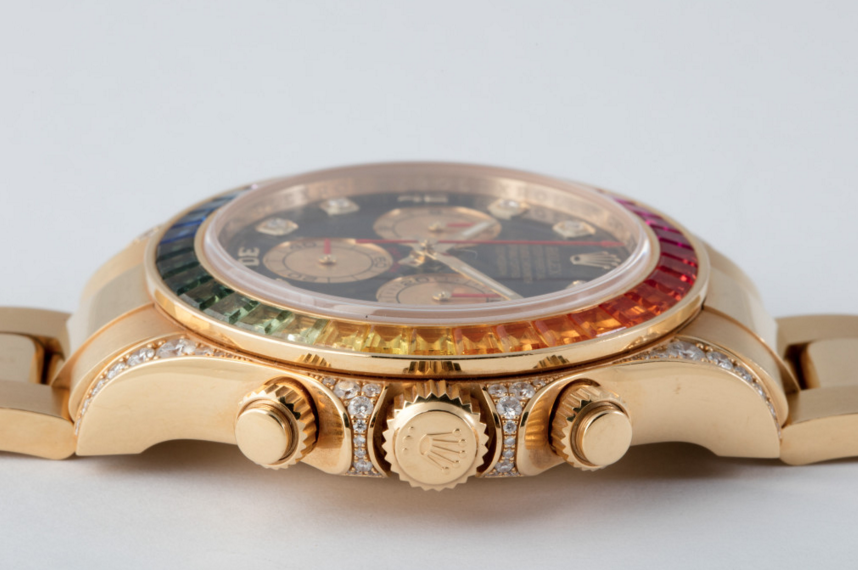 rolex replica daytona rainbow full diamonds oro giallo orologio replica - immagine 6