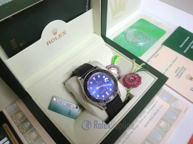 rolex replica yacht master I strip rubber-b dial blue basilea - immagine 3