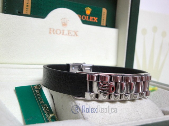 Rolex replica gioielli bracciale jubilèè-style acciaio-pelle black - immagine 3