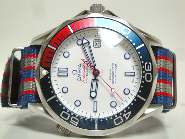Omega replica seamaster co-axial 007 white dial cordura imitazione copia