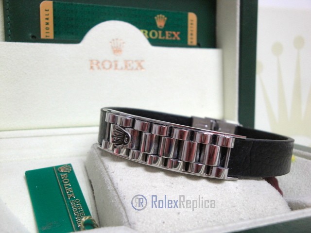 Rolex replica gioielli bracciale jubilèè-style acciaio-pelle black - immagine 4