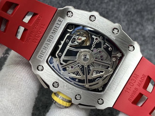 RICHARD MILLE REPLICA RM11-03 CRYSTAL SKELETON DIAL WITH RED RUBBER STRAP - immagine 12